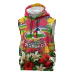Central African Republic Day Sleeveless Hoodie Elephant Colorful Paint Splatter Map Tropical Flowers