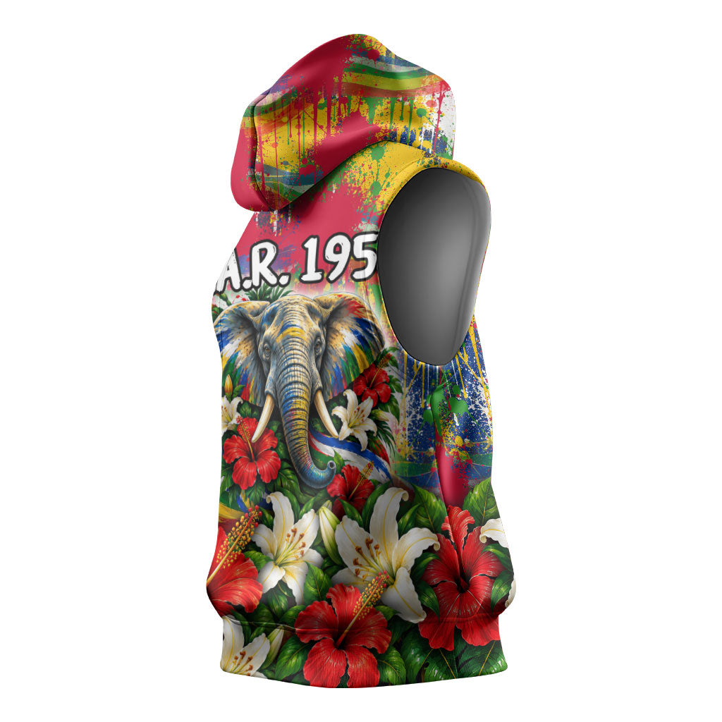 Central African Republic Day Sleeveless Hoodie Elephant Colorful Paint Splatter Map Tropical Flowers