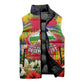 Central African Republic Day Sleeveless Puffer Jacket Elephant Colorful Paint Splatter Map Tropical Flowers