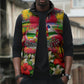 Central African Republic Day Sleeveless Puffer Jacket Elephant Colorful Paint Splatter Map Tropical Flowers