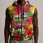 Central African Republic Day Sleeveless Zip Hoodie Elephant Colorful Paint Splatter Map Tropical Flowers