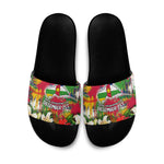 Central African Republic Day Slide Sandals Elephant Colorful Paint Splatter Map Tropical Flowers