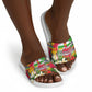 Central African Republic Day Slide Sandals Elephant Colorful Paint Splatter Map Tropical Flowers