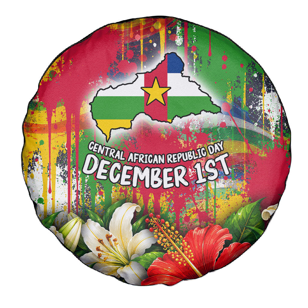 Central African Republic Day Spare Tire Cover Elephant Colorful Paint Splatter Map Tropical Flowers