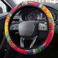 Central African Republic Day Steering Wheel Cover Elephant Colorful Paint Splatter Map Tropical Flowers