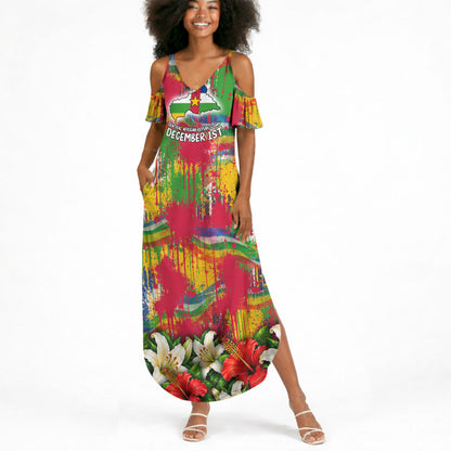 Central African Republic Day Summer Maxi Dress Elephant Colorful Paint Splatter Map Tropical Flowers