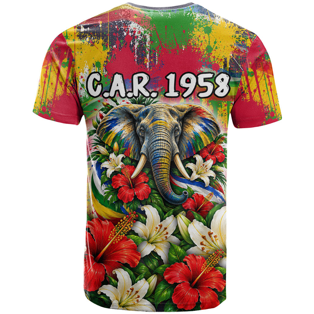 Central African Republic Day T shirt Elephant Colorful Paint Splatter Map Tropical Flowers