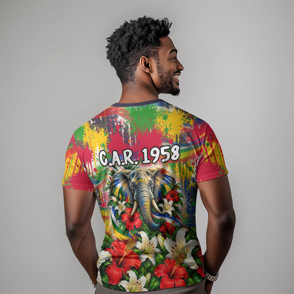 Central African Republic Day T shirt Elephant Colorful Paint Splatter Map Tropical Flowers