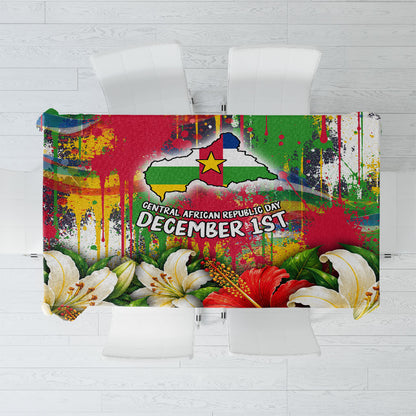 Central African Republic Day Tablecloth Elephant Colorful Paint Splatter Map Tropical Flowers