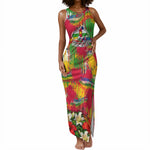 Central African Republic Day Tank Maxi Dress Elephant Colorful Paint Splatter Map Tropical Flowers