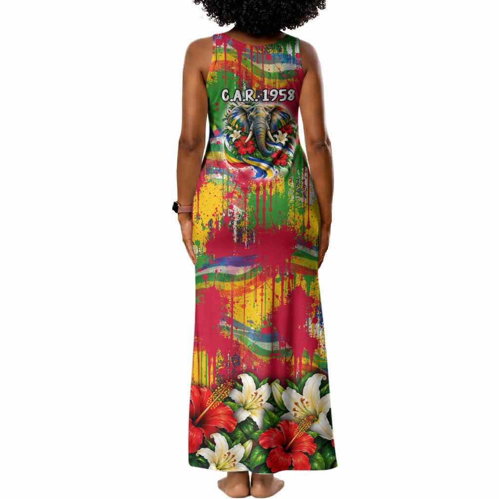 Central African Republic Day Tank Maxi Dress Elephant Colorful Paint Splatter Map Tropical Flowers