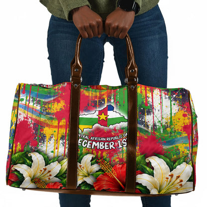 Central African Republic Day Travel Bag Elephant Colorful Paint Splatter Map Tropical Flowers