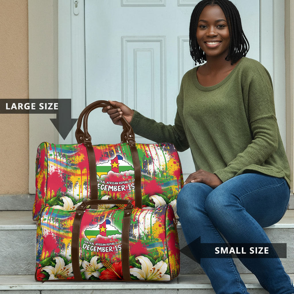 Central African Republic Day Travel Bag Elephant Colorful Paint Splatter Map Tropical Flowers