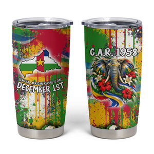 Central African Republic Day Tumbler Cup Elephant Colorful Paint Splatter Map Tropical Flowers