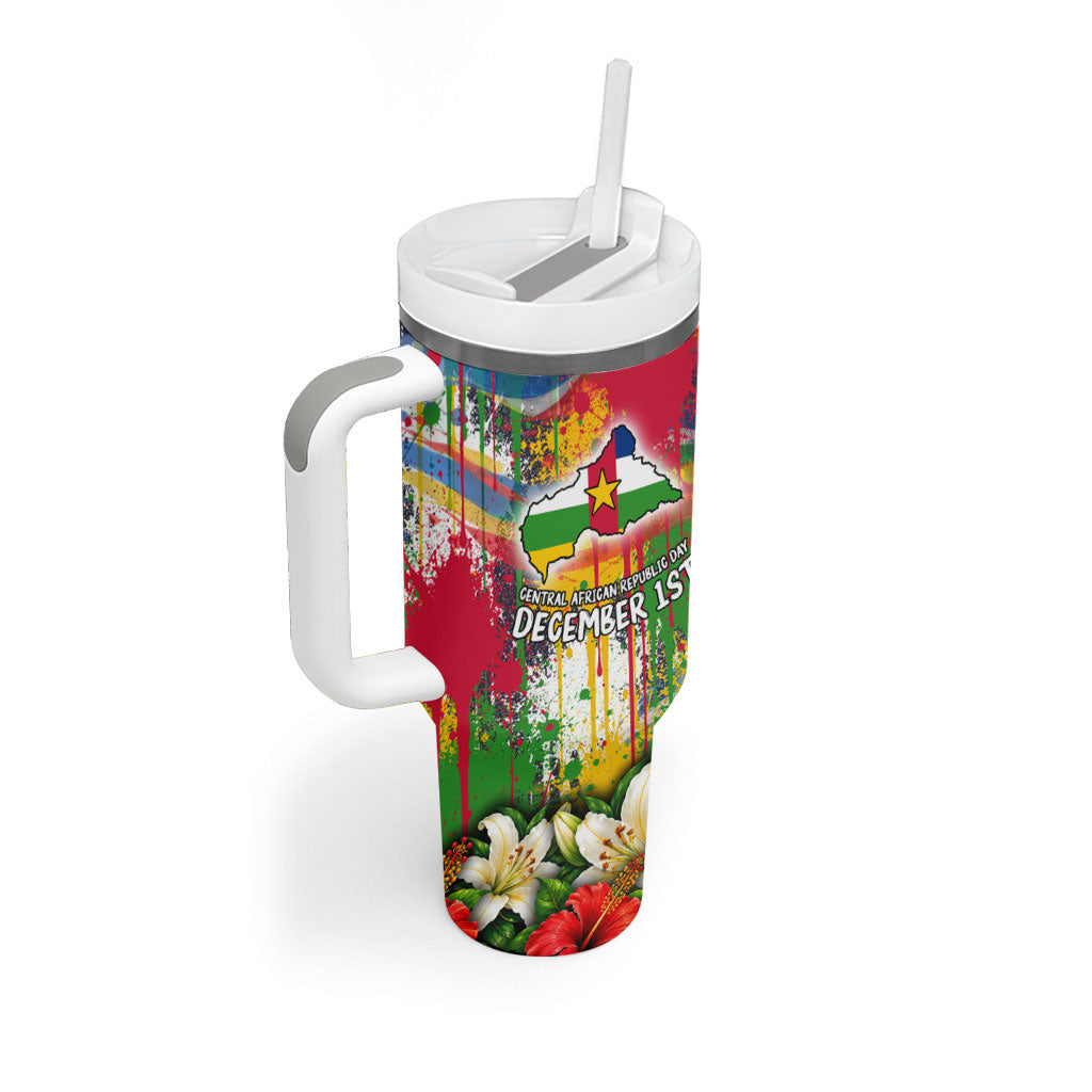 Central African Republic Day Tumbler With Handle Elephant Colorful Paint Splatter Map Tropical Flowers