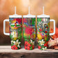 Central African Republic Day Tumbler With Handle Elephant Colorful Paint Splatter Map Tropical Flowers