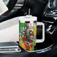 Central African Republic Day Tumbler With Handle Elephant Colorful Paint Splatter Map Tropical Flowers