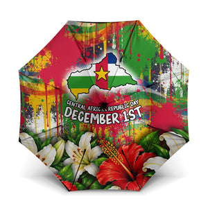 Central African Republic Day Umbrella Elephant Colorful Paint Splatter Map Tropical Flowers