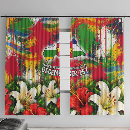 Central African Republic Day Window Curtain Elephant Colorful Paint Splatter Map Tropical Flowers