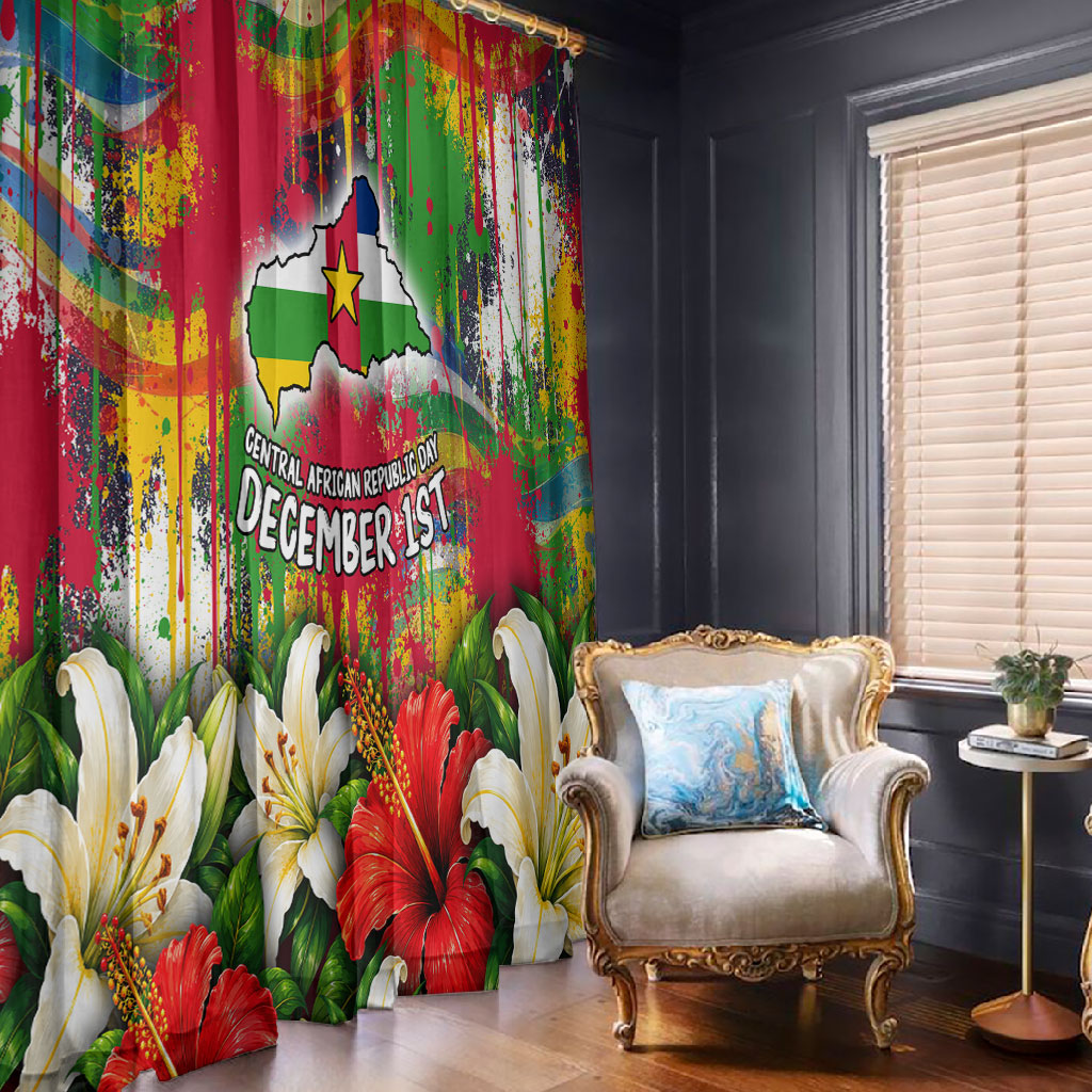 Central African Republic Day Window Curtain Elephant Colorful Paint Splatter Map Tropical Flowers