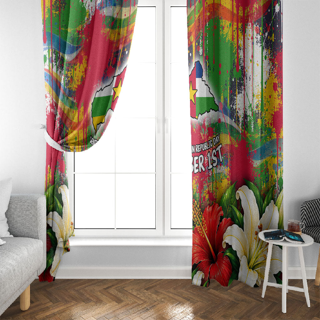 Central African Republic Day Window Curtain Elephant Colorful Paint Splatter Map Tropical Flowers