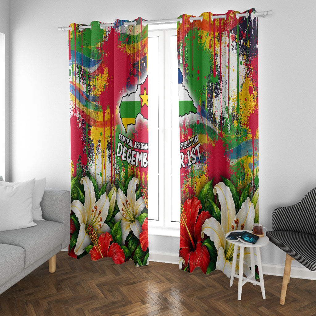 Central African Republic Day Window Curtain Elephant Colorful Paint Splatter Map Tropical Flowers