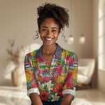 Central African Republic Day Women Casual Shirt Elephant Colorful Paint Splatter Map Tropical Flowers