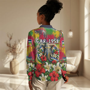 Central African Republic Day Women Casual Shirt Elephant Colorful Paint Splatter Map Tropical Flowers