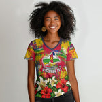 Central African Republic Day Women V-Neck T-Shirt Elephant Colorful Paint Splatter Map Tropical Flowers