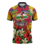 Central African Republic Day Zipper Polo Shirt Elephant Colorful Paint Splatter Map Tropical Flowers