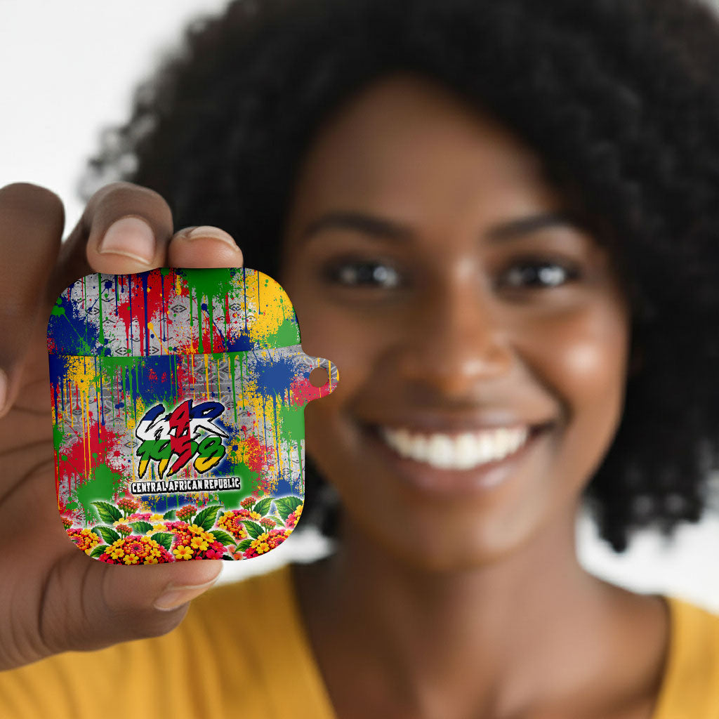 Central African Republic 1958 AirPods Case Leopard Colorful Paint Splatter Patriotic Flag