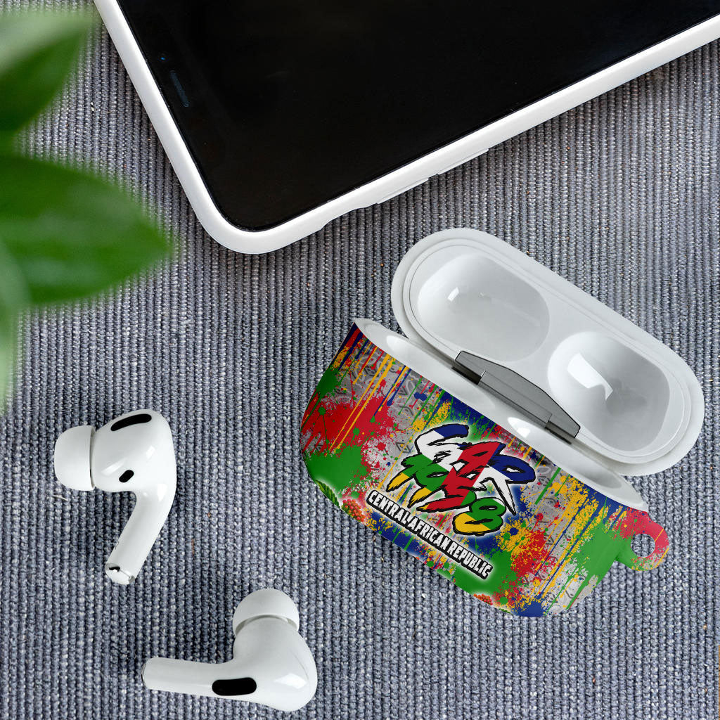 Central African Republic 1958 AirPods Case Leopard Colorful Paint Splatter Patriotic Flag