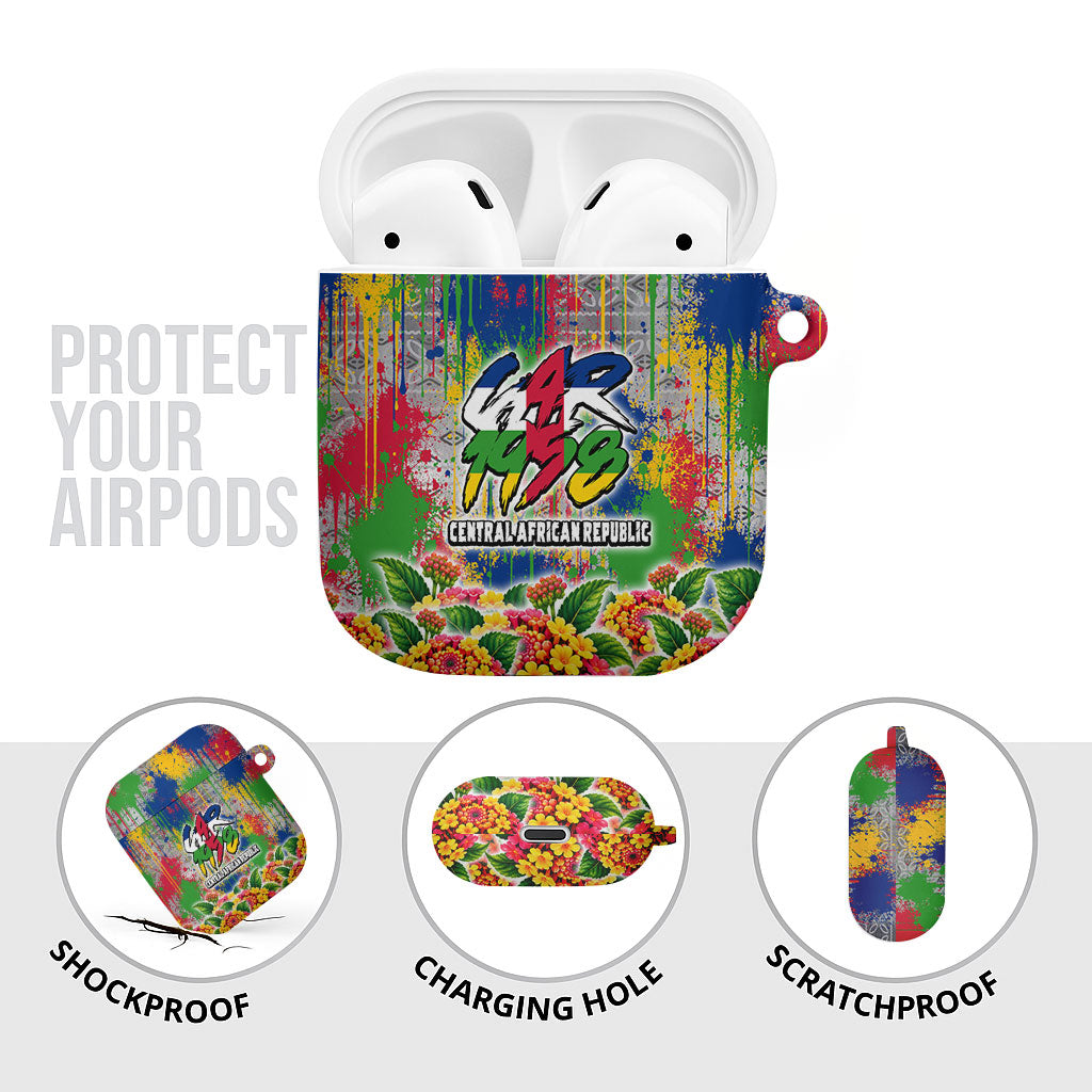 Central African Republic 1958 AirPods Case Leopard Colorful Paint Splatter Patriotic Flag