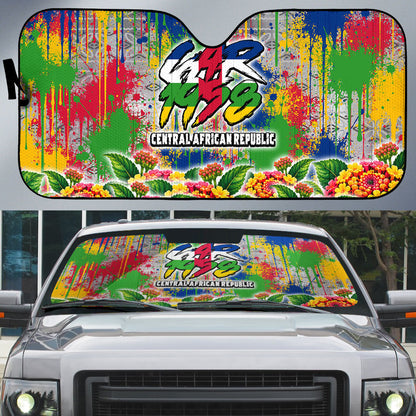 Central African Republic 1958 Auto Sun Shade Leopard Colorful Paint Splatter Patriotic Flag