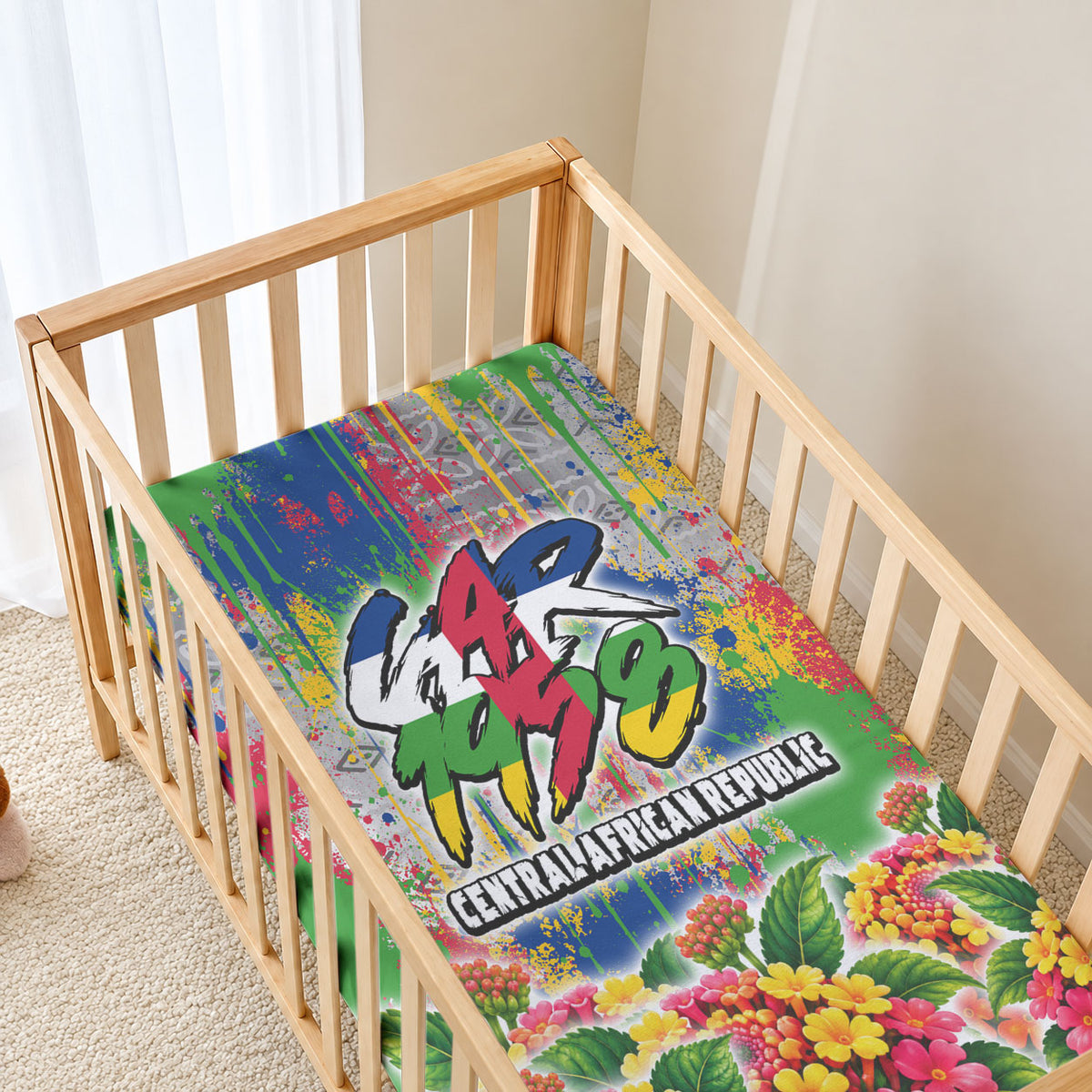 Central African Republic 1958 Baby Bed Cover Leopard Colorful Paint Splatter Patriotic Flag