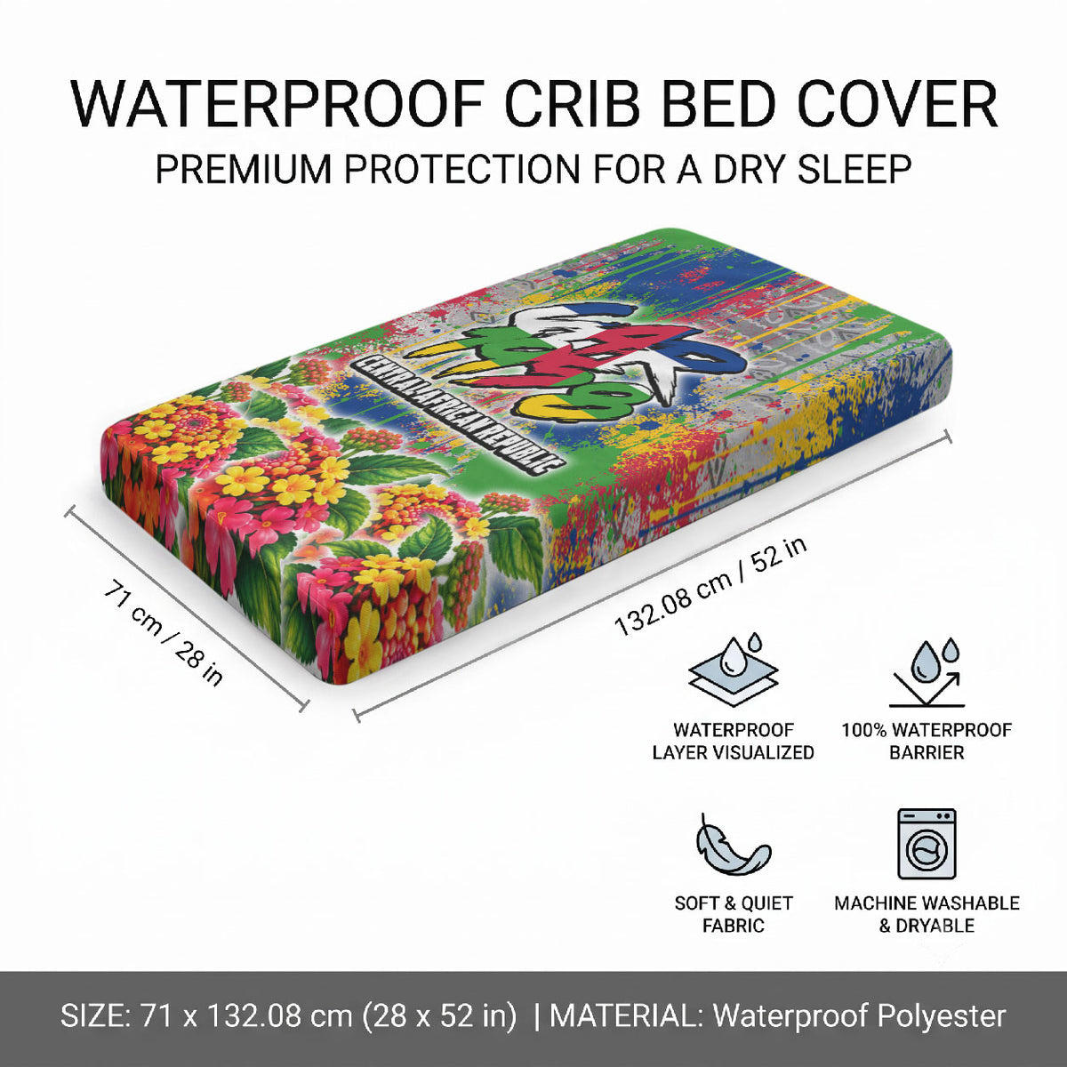 Central African Republic 1958 Baby Bed Cover Leopard Colorful Paint Splatter Patriotic Flag