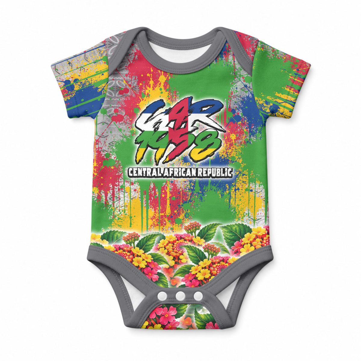 Central African Republic 1958 Baby Onesie Leopard Colorful Paint Splatter Patriotic Flag