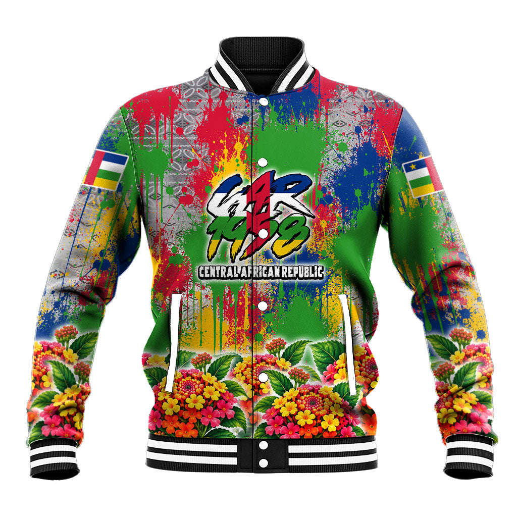 Central African Republic 1958 Baseball Jacket Leopard Colorful Paint Splatter Patriotic Flag