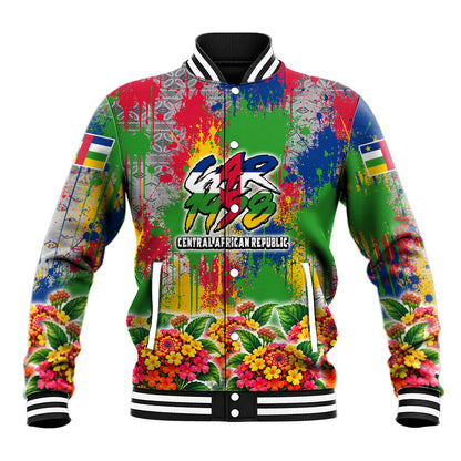 Central African Republic 1958 Baseball Jacket Leopard Colorful Paint Splatter Patriotic Flag