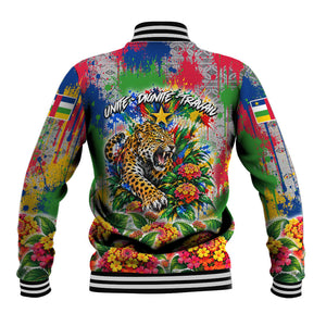 Central African Republic 1958 Baseball Jacket Leopard Colorful Paint Splatter Patriotic Flag
