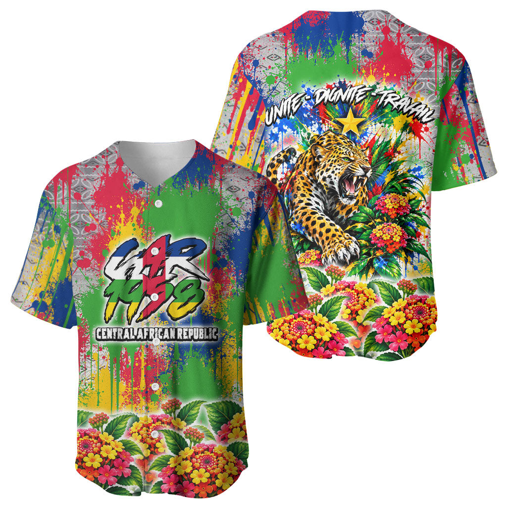 Central African Republic 1958 Baseball Jersey Leopard Colorful Paint Splatter Patriotic Flag