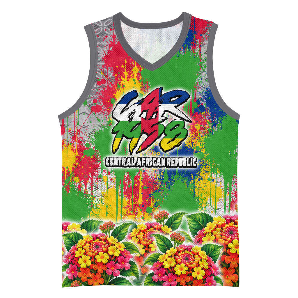 Central African Republic 1958 Basketball Jersey Leopard Colorful Paint Splatter Patriotic Flag