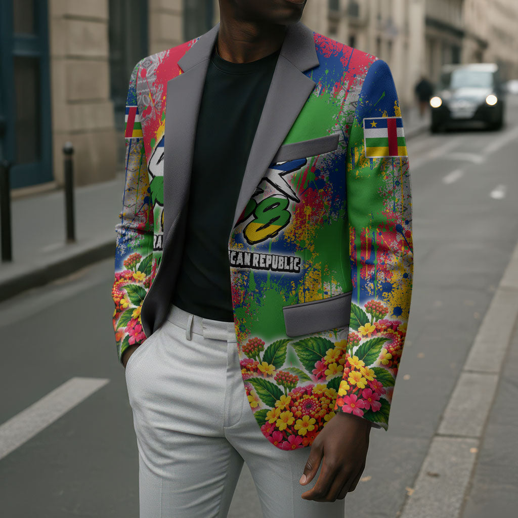 Central African Republic 1958 Blazer Leopard Colorful Paint Splatter Patriotic Flag