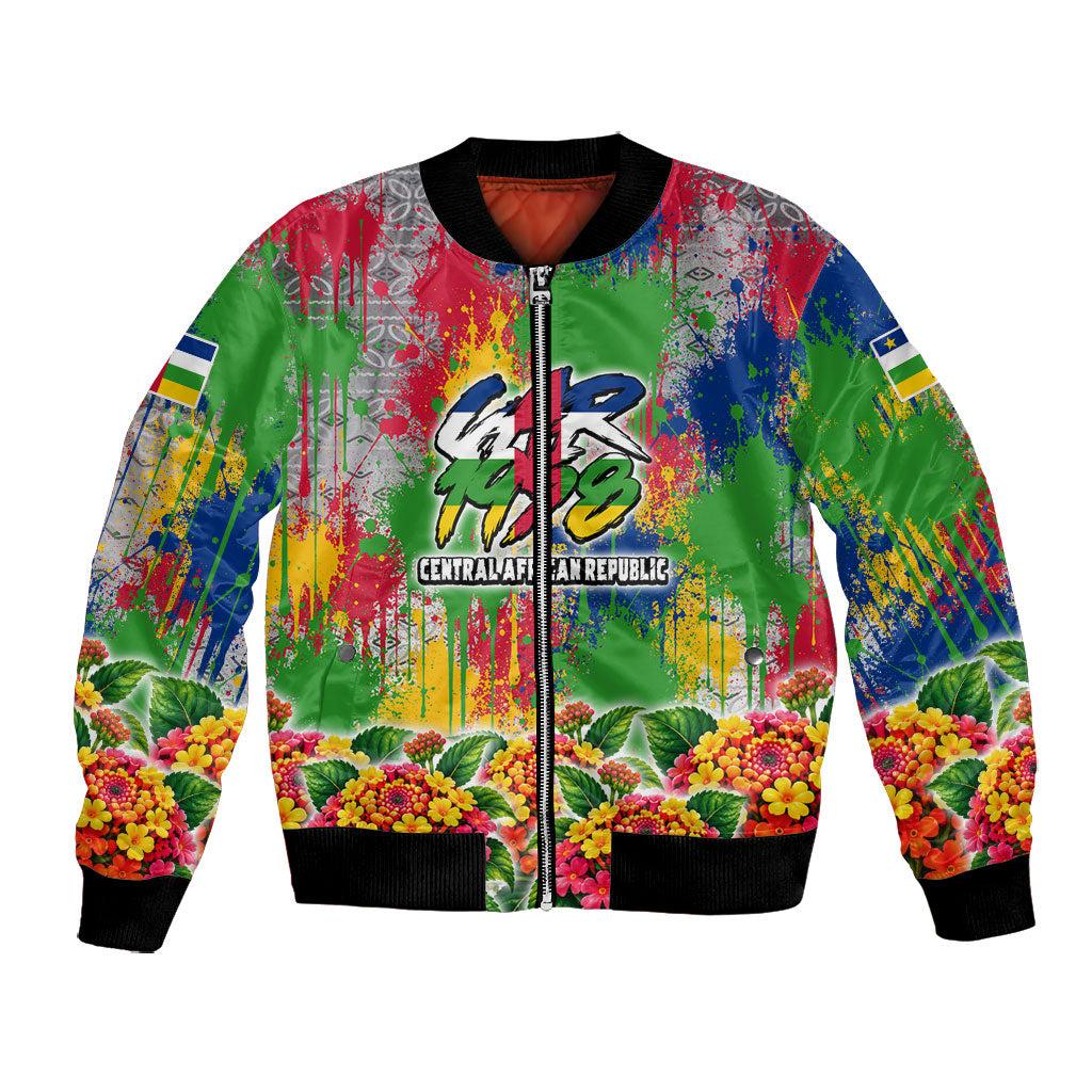 Central African Republic 1958 Bomber Jacket Leopard Colorful Paint Splatter Patriotic Flag