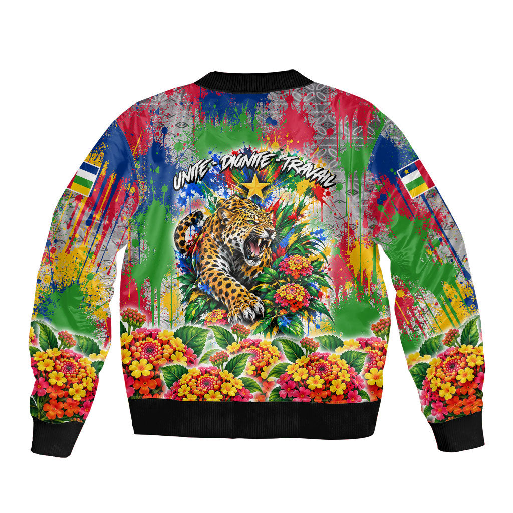 Central African Republic 1958 Bomber Jacket Leopard Colorful Paint Splatter Patriotic Flag