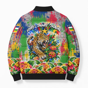 Central African Republic 1958 Bomber Puffer Jacket Leopard Colorful Paint Splatter Patriotic Flag