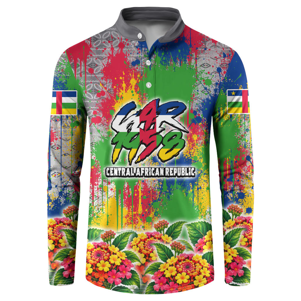 Central African Republic 1958 Button Sweatshirt Leopard Colorful Paint Splatter Patriotic Flag