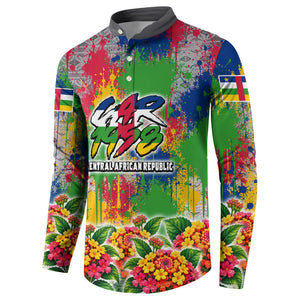 Central African Republic 1958 Button Sweatshirt Leopard Colorful Paint Splatter Patriotic Flag