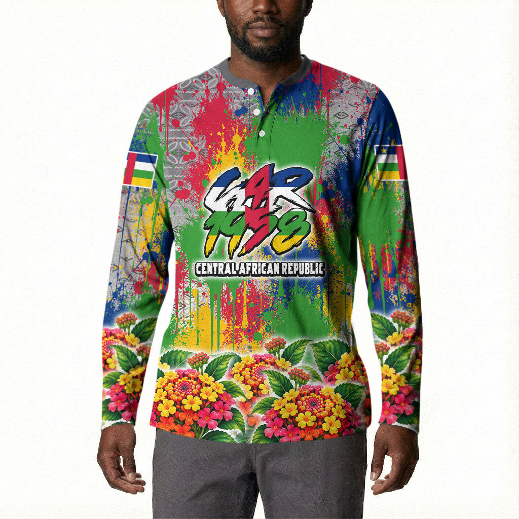 Central African Republic 1958 Button Sweatshirt Leopard Colorful Paint Splatter Patriotic Flag