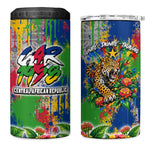 Central African Republic 1958 4 in 1 Can Cooler Tumbler Leopard Colorful Paint Splatter Patriotic Flag